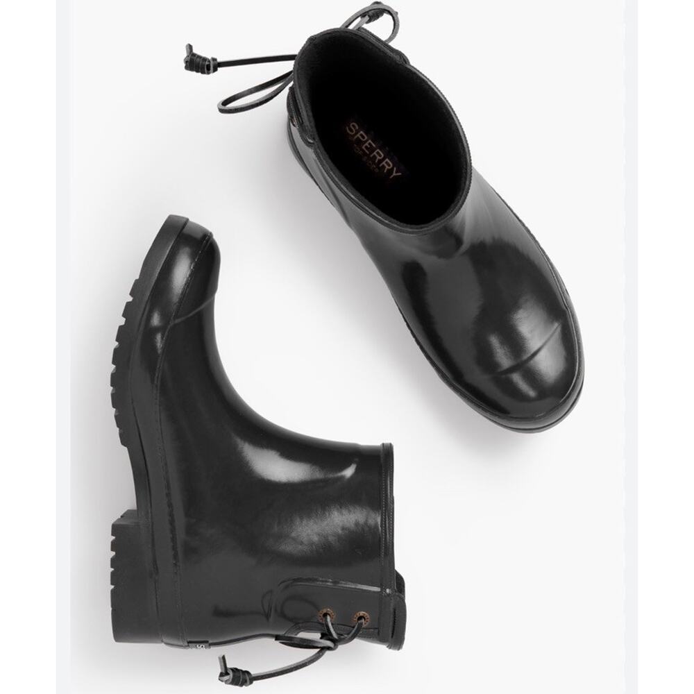SPERRY Duck Walker Turf Rain Boots Women’s 6 Black Rubber Waterproof STS 99564